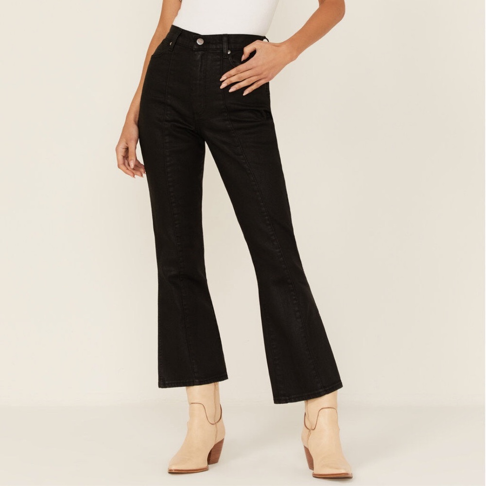 Wrangler X Fender WRock Coated Black Denim Cropped Flare Jeans SZ 27/28